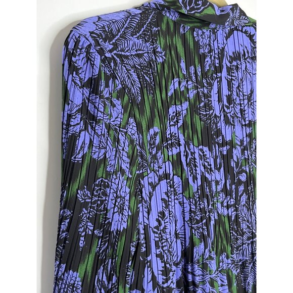 Sunny Leigh Purple Green Black Button Front Collared Floral Tunic Blouse Large - Picture 10 of 10